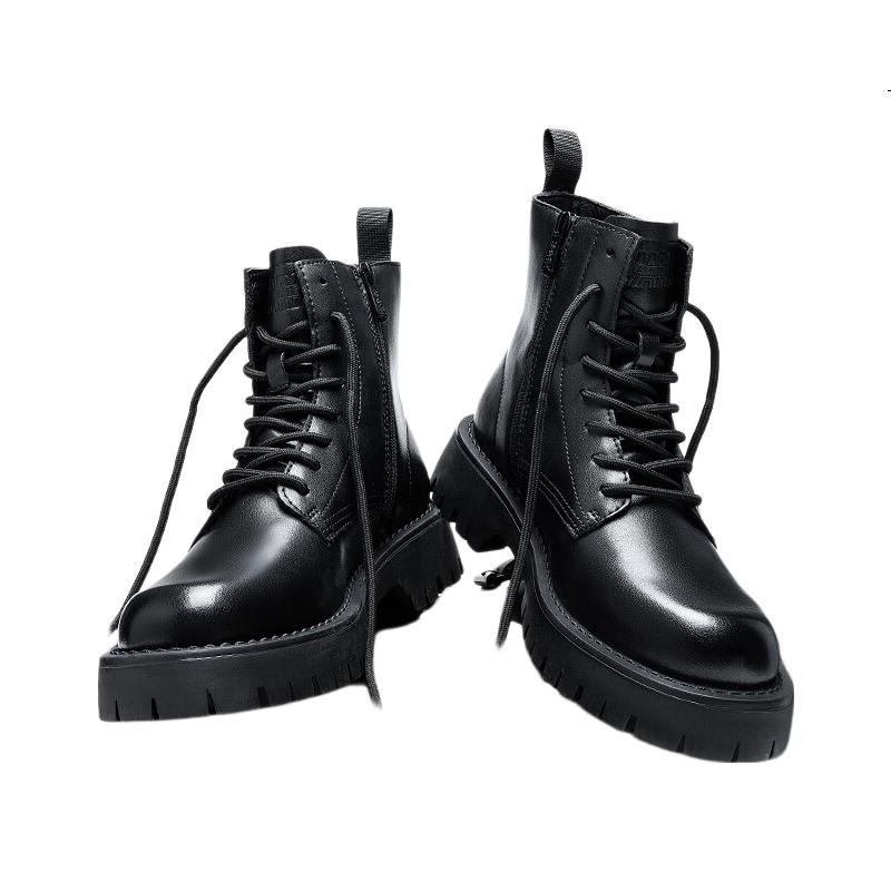 Mark Fairwhale Men's Martin Boots Winter New Leather Snow Boots Black Cotton Shoes 43
