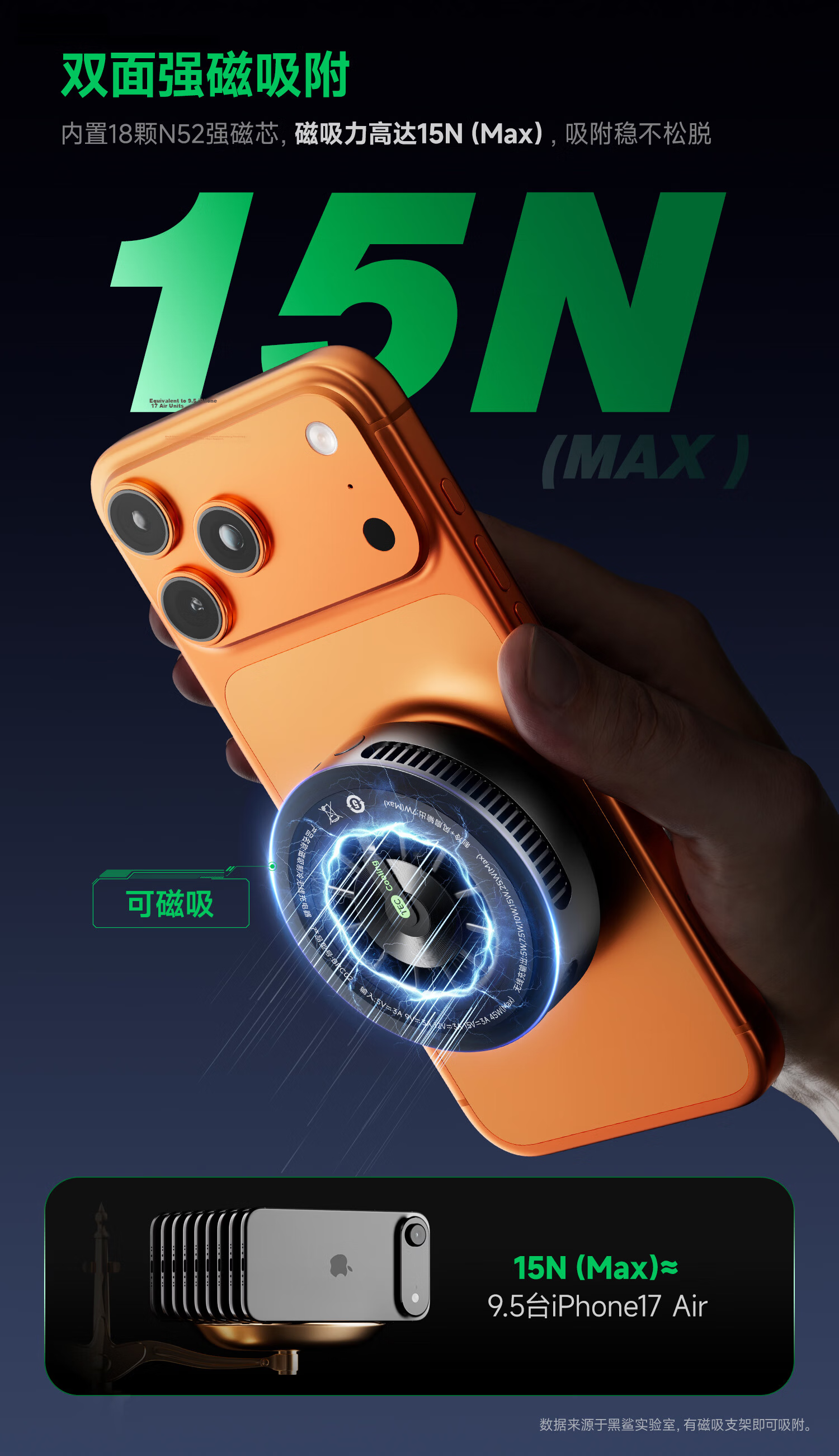 Black Shark Magnetic Cooling Phone Cooler [True 25W] Wireless Fast Charging Car Charger Game Streaming Semiconductor Cooler Compatible with Apple iPhone 17 Pro Max Huawei 6