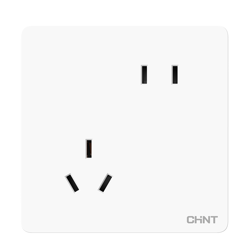 CHNT Switch Socket 10A Angled Five-Hole Socket 86 Type Concealed Panel 6C Cream White