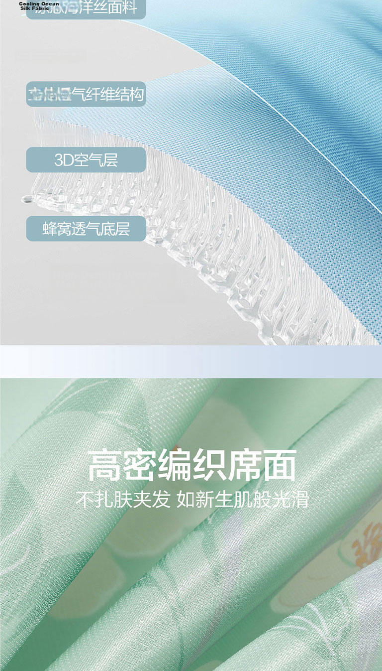 Mercury Home Textiles Baby A-Class Ice Silk Cooling Mat Machine Washable Antibacterial Mite-Resistant Summer Cooling Mat 1.5x2m Three-Piece Set 6