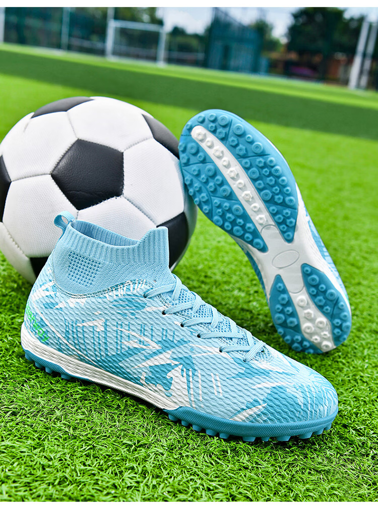 DEERWAY TF Turf Soccer Shoes Men Adult High-Top Ankle Support Youth Big Kids Competition Training Shoes White Moon Size 35 23
