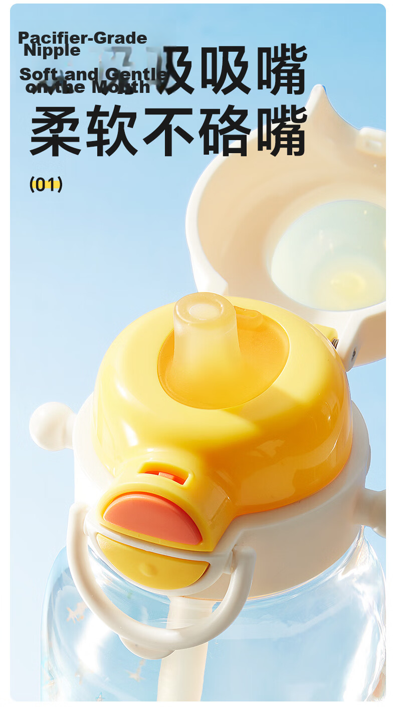 Huang Chong Big-Eyed Cute Children's Water Bottle Summer School Drinking Cup PPSU Direct Drinking Straw Cup Starry Sea Voyage 450ml + Strap 22