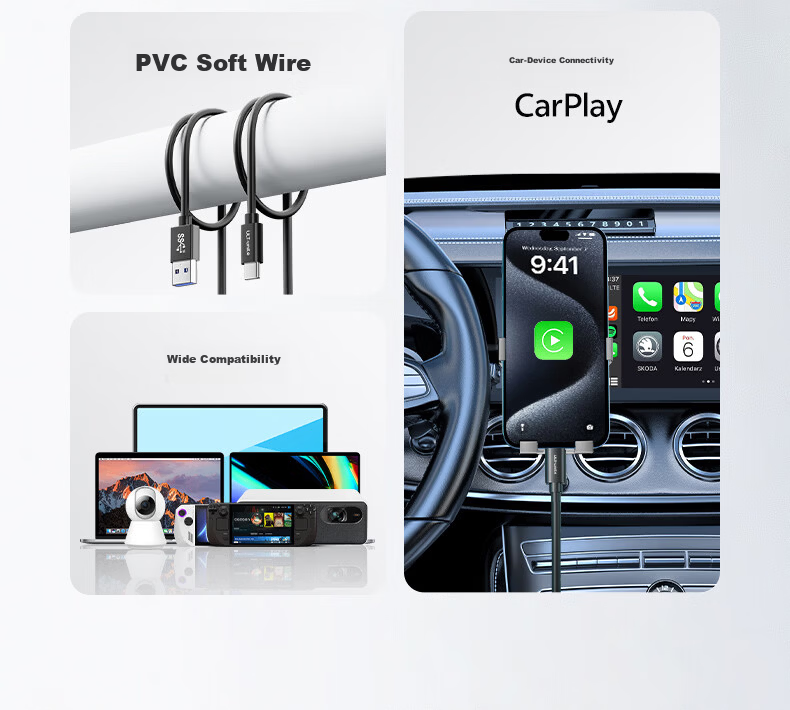ULT-unite USB3.2 Type-C Data Cable for Android Fast Charging, Compatible with Laptops and External Hard Drive Enclosures, 10Gbps High-Speed Transmission, 0.15m 3