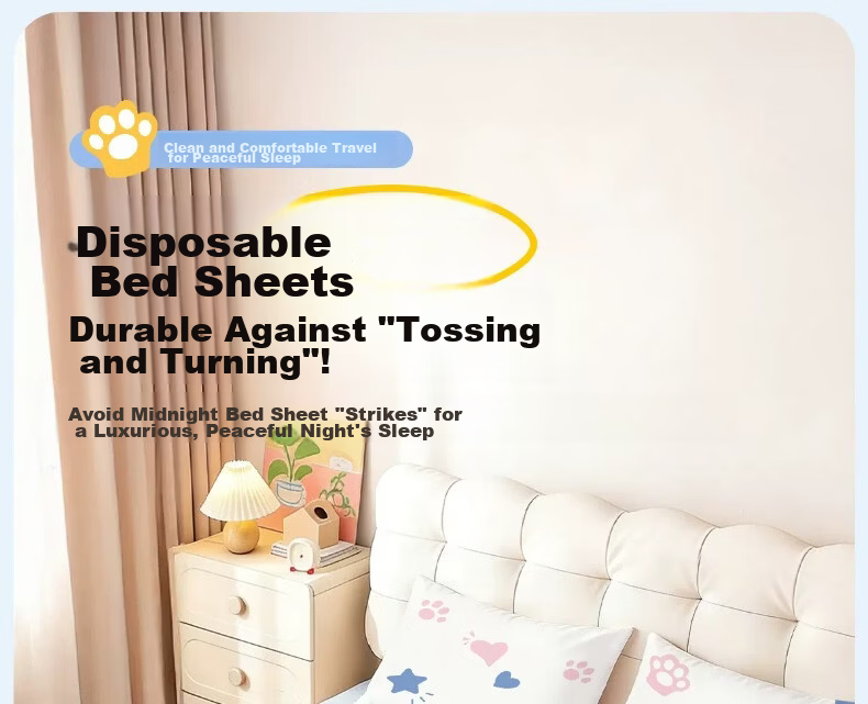 Liomirror Disposable Bedding Set 3-Piece Thickened Hotel Bed Sheet Pillowcase Portable Animal City 3-Piece Set 14