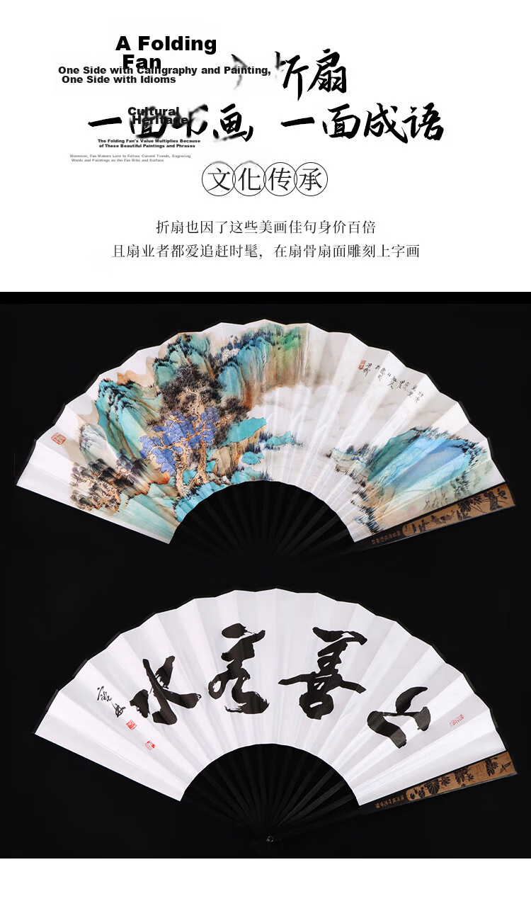 TaTanice 10-Inch Chinese Style Classical Men's Folding Fan Silk Cloth Carved Bone Smoke Cloud Wanli Gift Fan 4