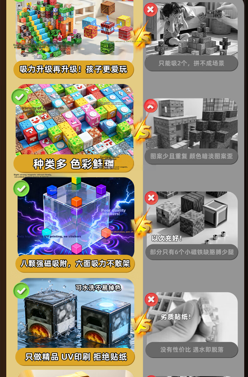 LIVING STONES Minecraft Magnetic Building Blocks Magnetic Iron Bricks Construction Toy for Kids Ages 3-6-12 Boys and Girls Children's Day Gift 2