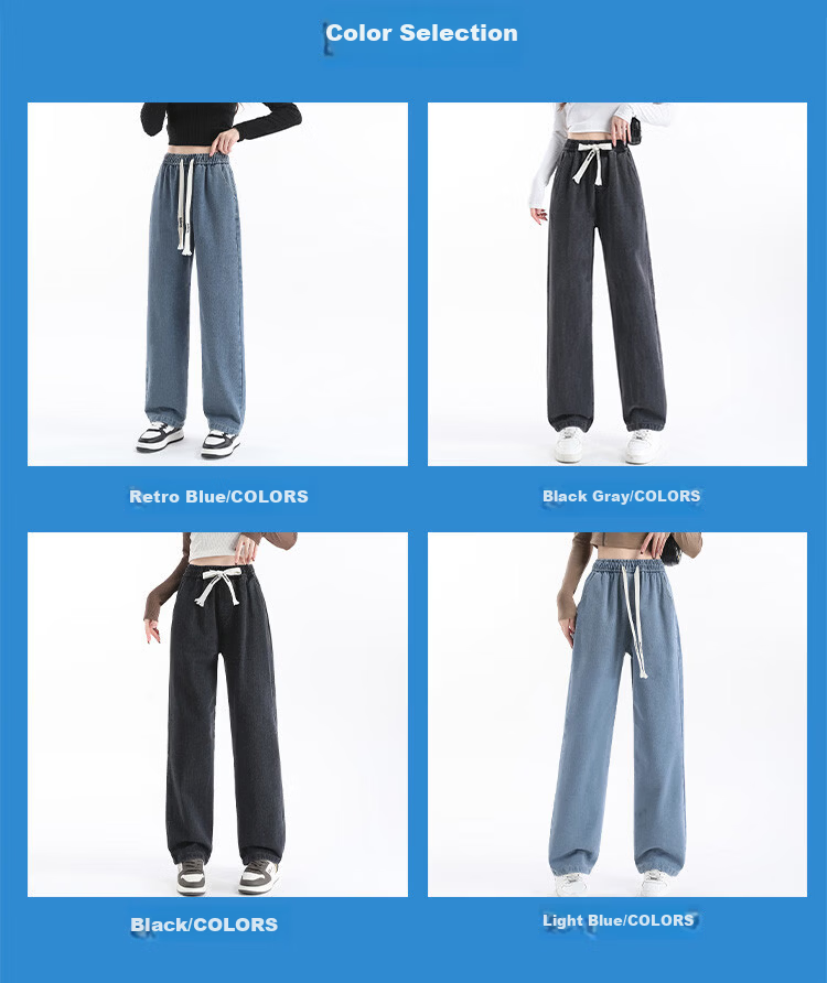 Baleno Women's Wide-Leg Jeans Casual Loose Straight-Leg Pants Spring Autumn Youth Simple Drawstring Trousers 4