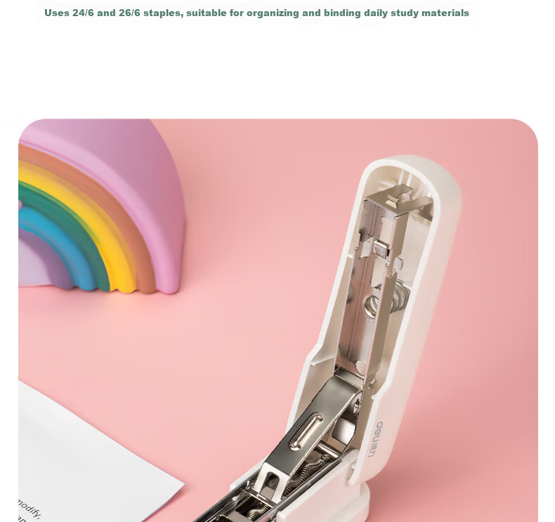 Deli 12# Student Office Stapler, Macaron Color, Compatible with 24/6 Or 26/6 Staples, Light Green, TA301-A 6