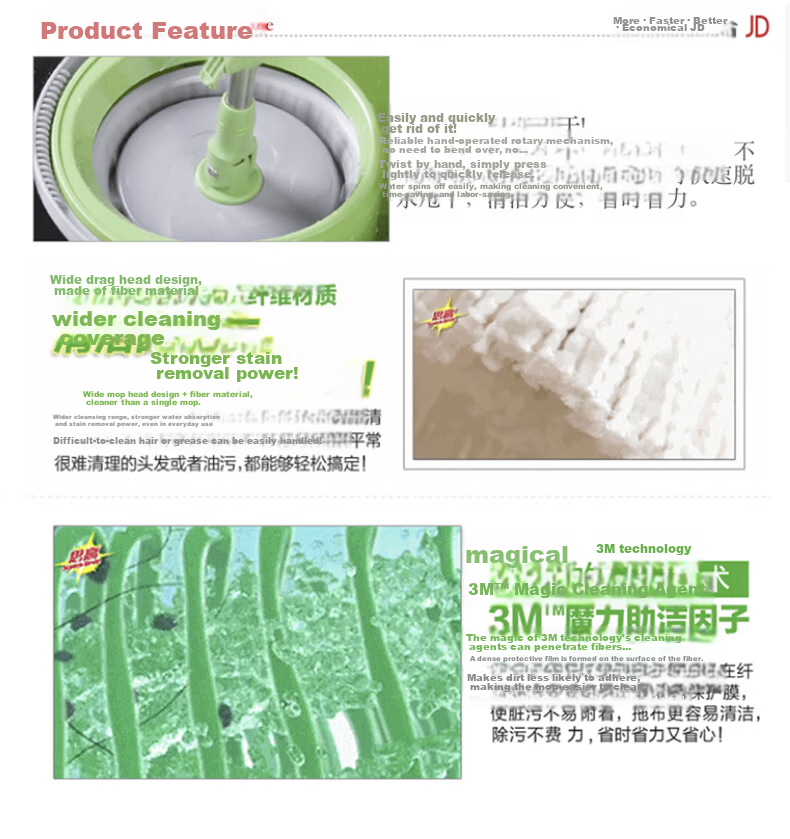 3M Scotch-Brite Spin Mop 35cm Telescopic Rod 100-130cm 2 Heads T1 Elevated Bucket Household Hands-Free Cleaning 14