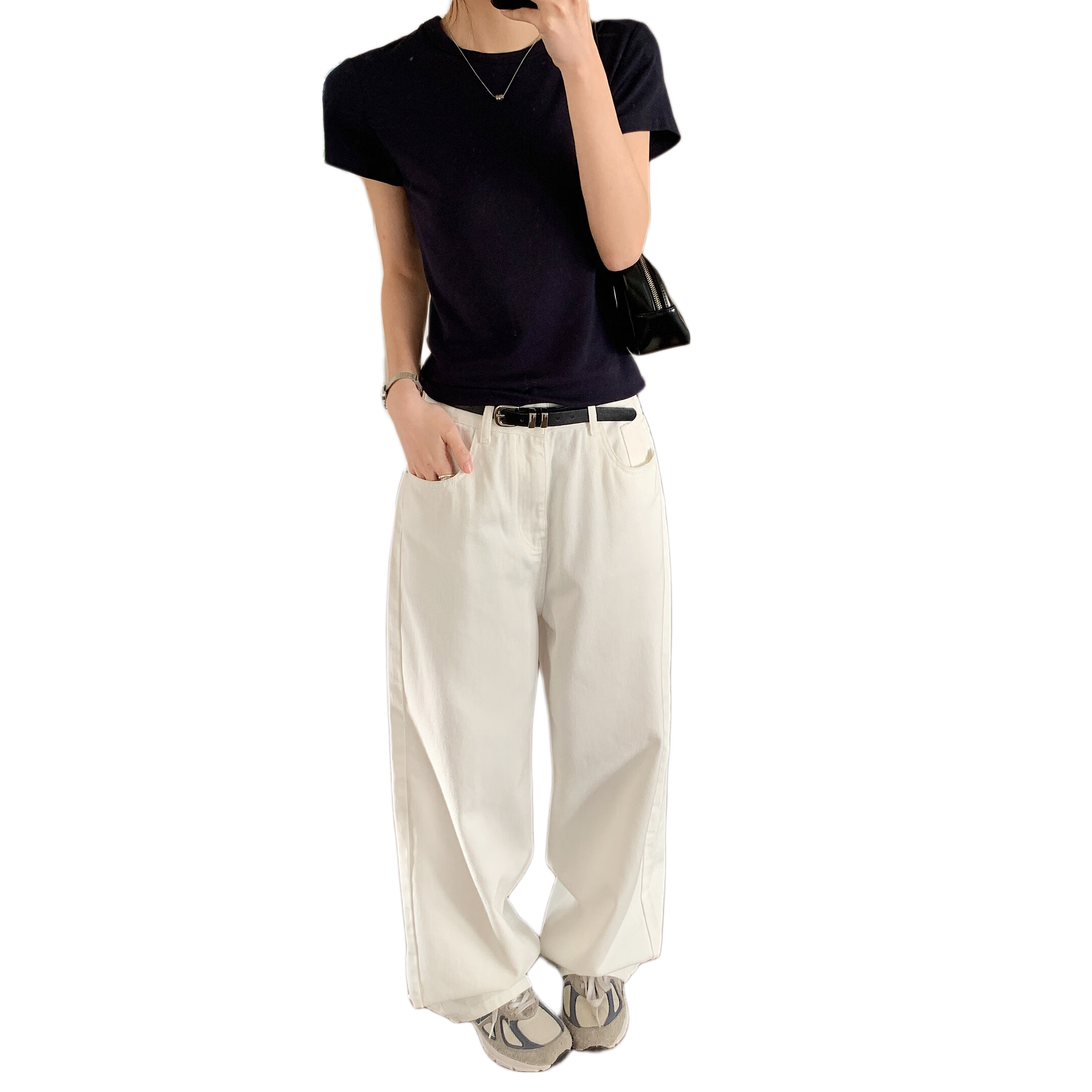 ICH MODE "Versatile Essential" Loose Slimming Casual Relaxed Straight-Leg Women's Wide-Leg Jeans White M