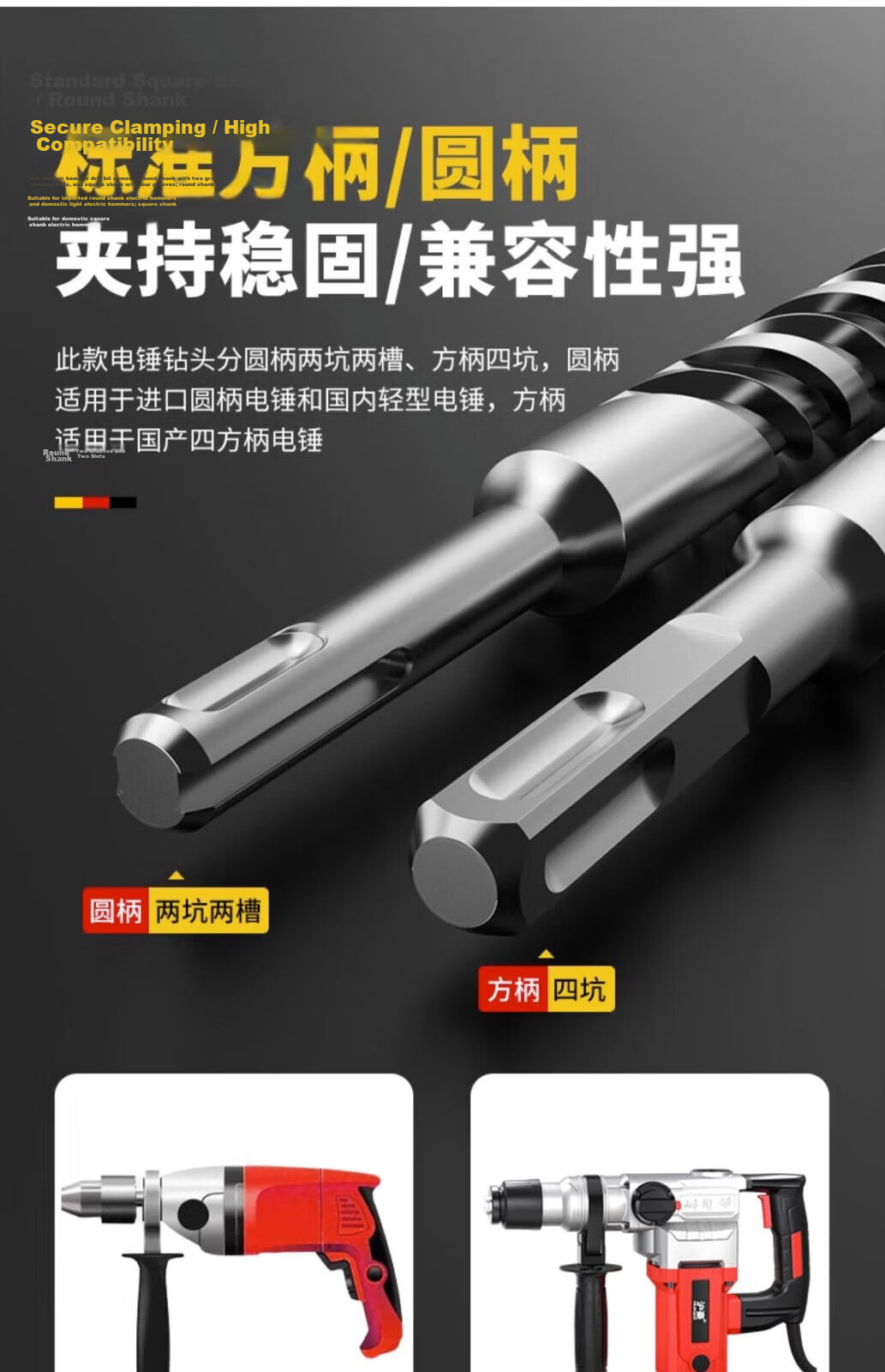 HUHAO Tungsten Steel Alloy Cross Hammer Drill Bit, Extended Wall-Piercing Hole Concrete Round Shank, 6*110mm/2 Pieces 6