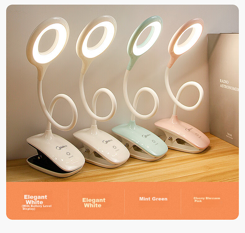 Midea Rectangular Clip-On Lamp for Students, Home Use, Dormitory Eye Protection Reading Light, Bedroom Bedside Lamp, LED Rechargeable Small Desk Lamp 10