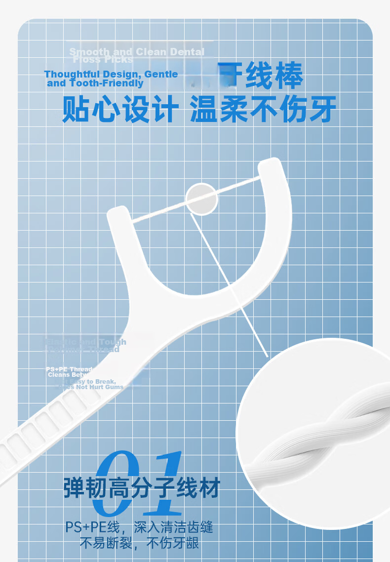 Haoci Dental Floss Picks Smooth Toothpicks Gentle Non-Damaging Teeth 50pcs High Elasticity Soft Deep Cleaning Disposable 3