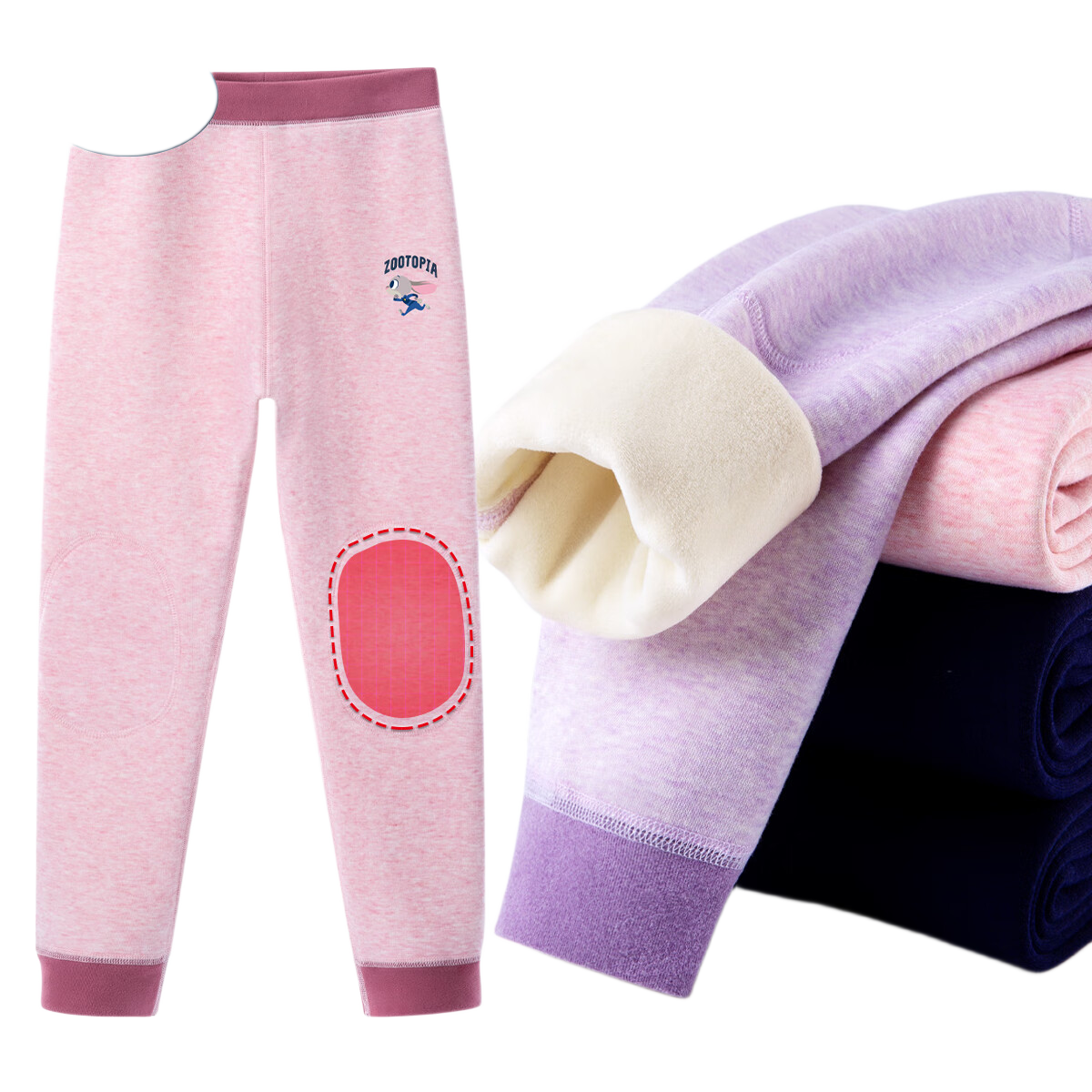Disney Kids Autumn Winter Fleece-Lined Thick Warm Pants Girls Integrated Fleece Zootopia Cotton Trousers Pink 160