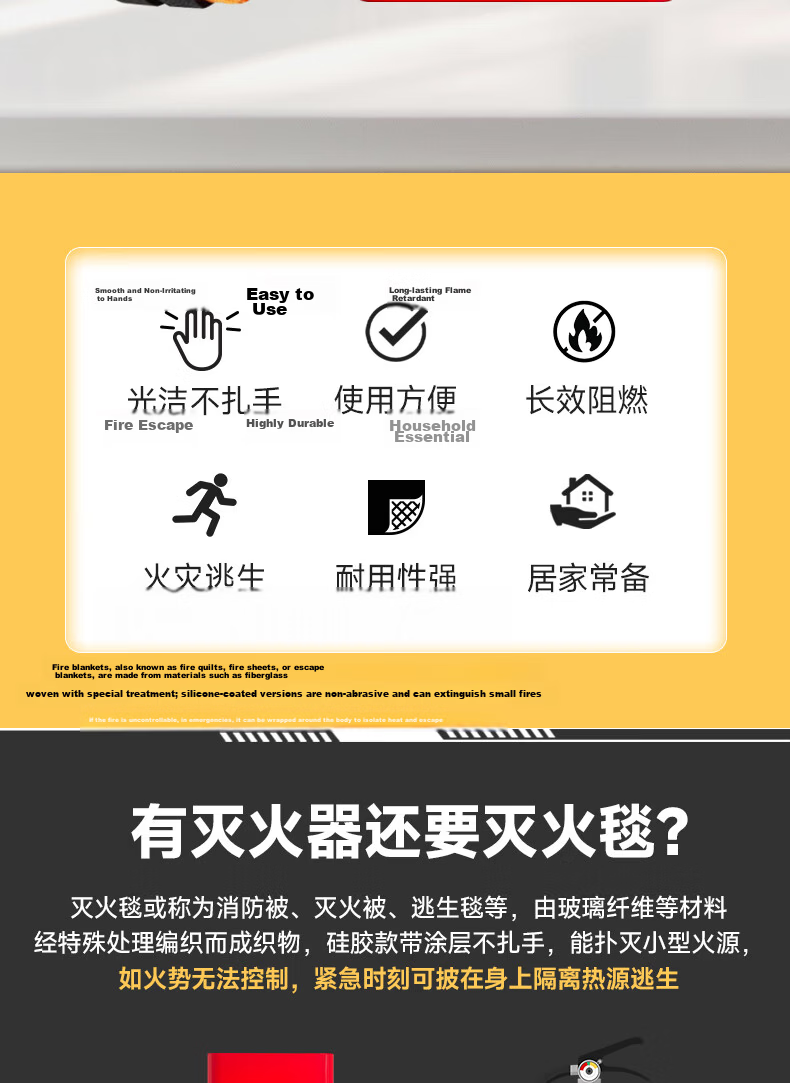 Aigo Fire Escape Silicone Blanket Household Kitchen Factory Fireproof Rescue Blanket National Standard Certified 1.5*1.5m 3
