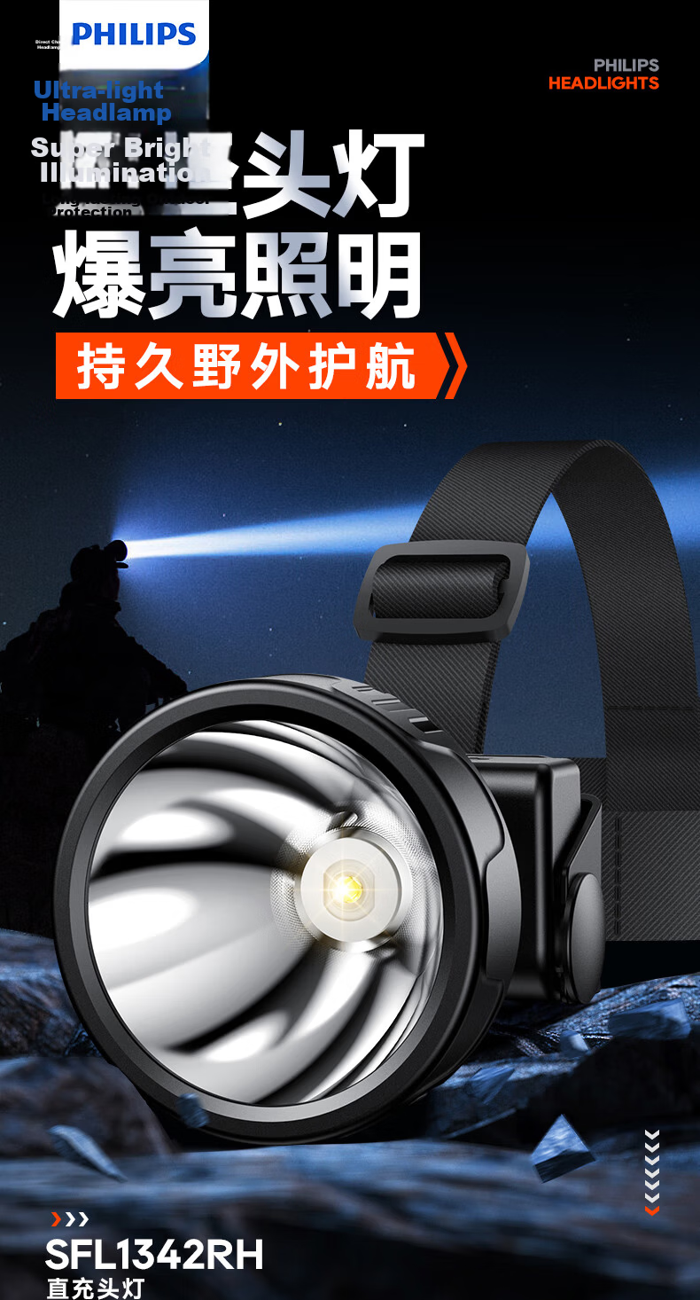PHILIPS Headlamp High Brightness Long Battery Life Fishing Mountaineering Sea Hunting Mining Outdoor Head-Worn Light SFL3351 1
