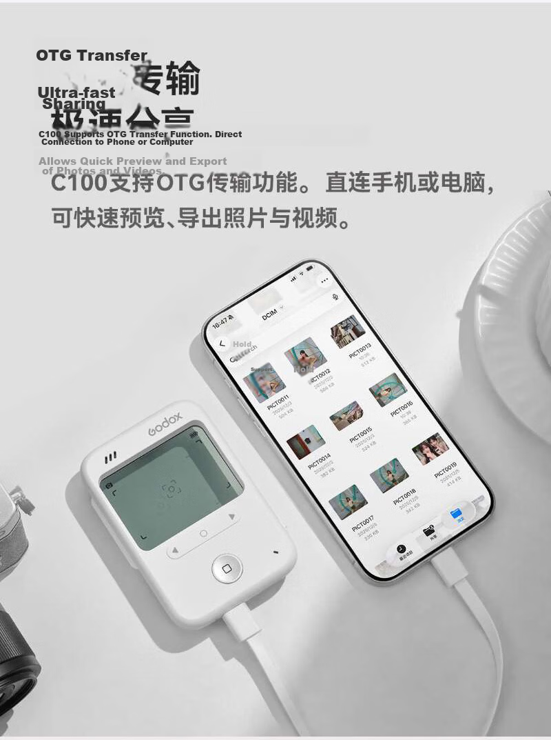 Godox C100 Transparent Viewfinder Camera Entry-Level Retro Creative Home Student Portable Vlog Compact Lightweight Photo Video Camera with Replaceable TF Card 4GB Accessories 12