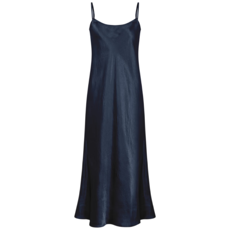 MEIYANG Hepburn Prequel Acetate Spaghetti Strap Dress, Light Luxury Satin Thin Strap Commuter Dress, Black Extended Version, Size S