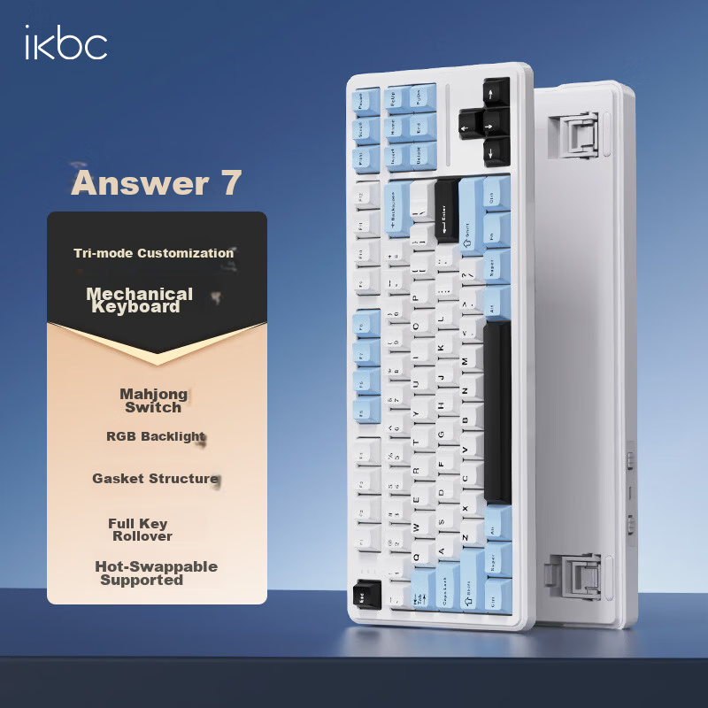 Ikbc Answer 87 Mechanical Keyboard 87 Keys Gaming Office Typing Comfortable Three-mode RGB Ice Blue Mahjong Switch 45g