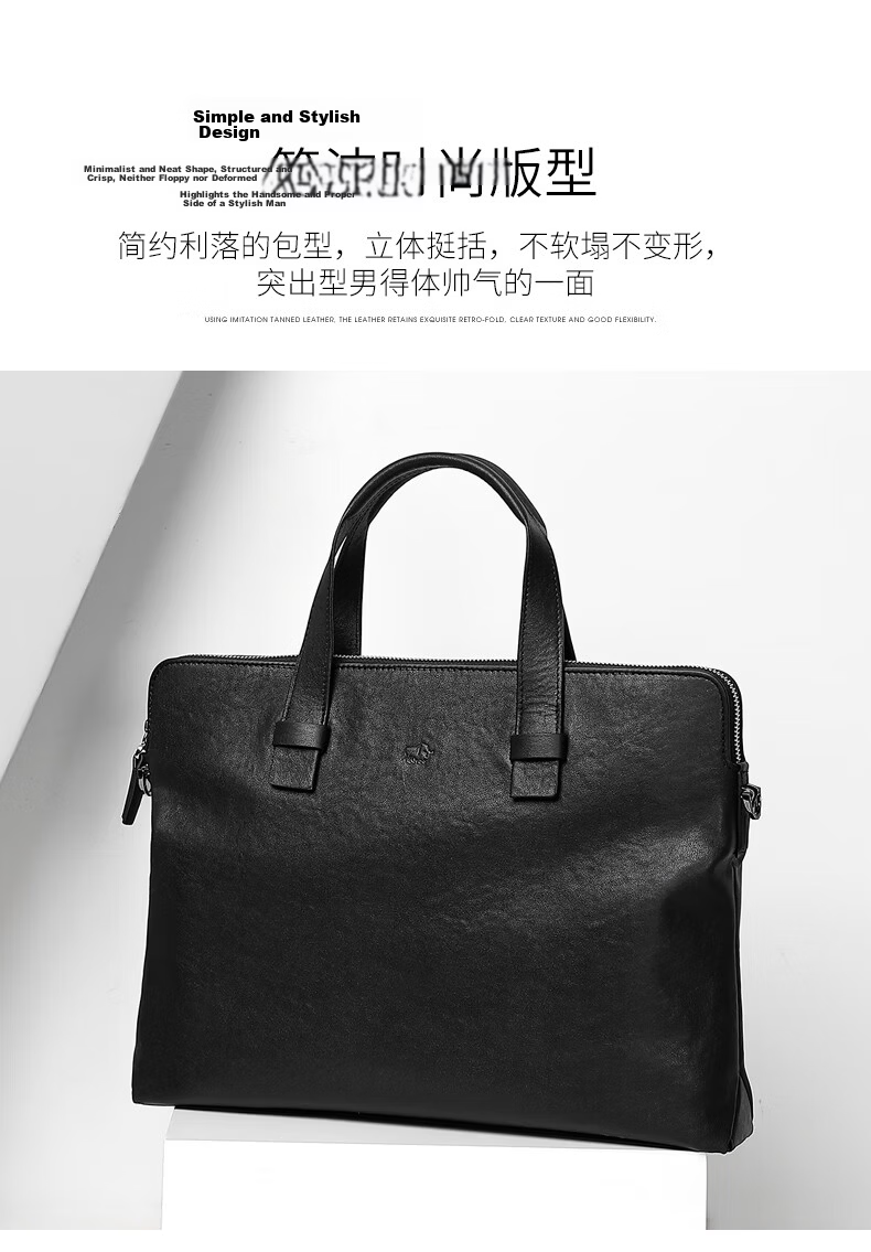 American Bison Men's Genuine Leather Business Briefcase Horizontal Casual Laptop Bag Birthday Gift 3
