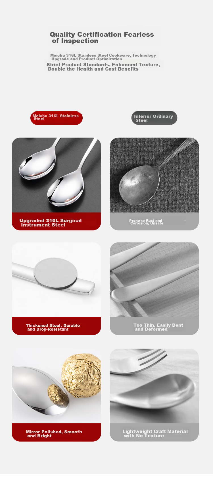 MAXCOOK 316L Stainless Steel Soup Spoon Large Round Bottom Serving Spoon Rice Spoon 2-Piece Set MCGC8475 5