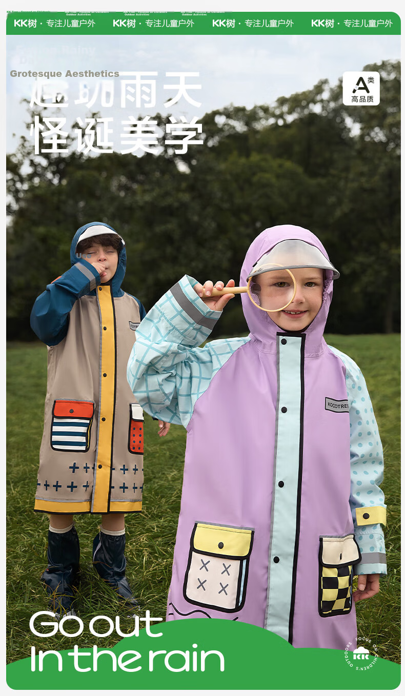 Kocotree Children's Raincoat with Backpack Space, Waterproof Thickened Rain Jacket, Full Body Rain Poncho for Boys And Girls, Windproof Fashionable Raincoat 3