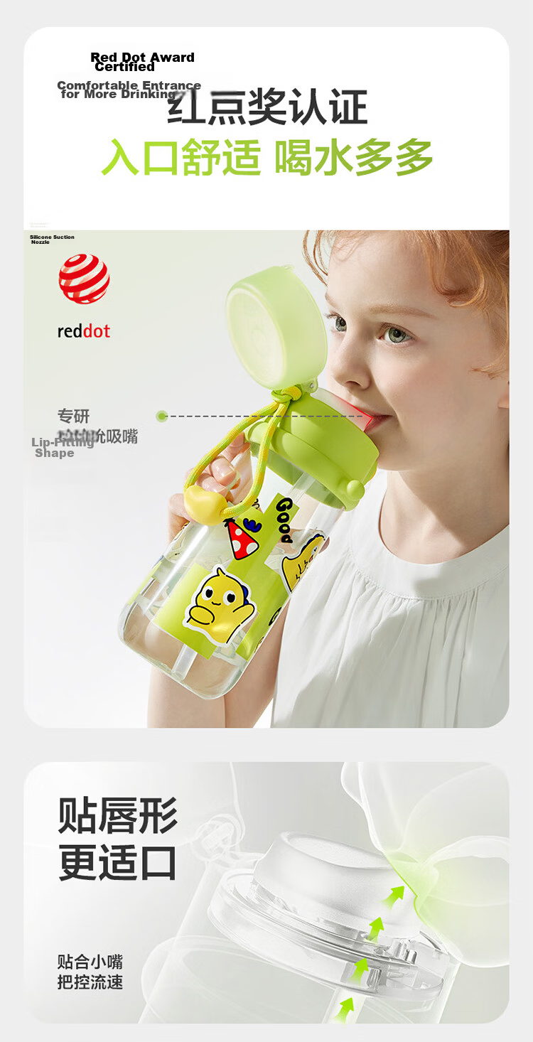 Babycare Children's Water Bottle Summer Straw Cup Training Cup Portable Outdoor Sports Direct Drinking Kindergarten School Water Bottle - Yellow 7