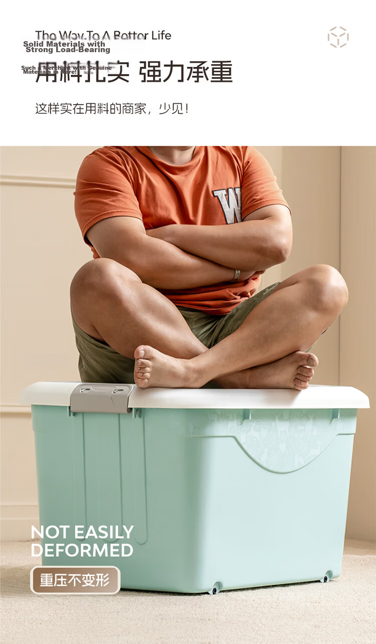 Xitianlong Plastic Clothes Storage Box Large Capacity Thickened Clothes Organizer Extra Large 110L Blue with Wheels Single Pack 5