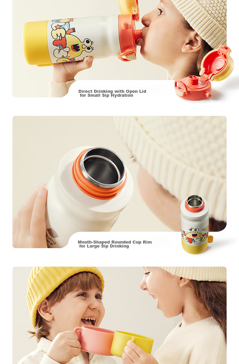 Babycare 4-in-1 Children's Insulated Water Bottle 316 Stainless Steel Thermos Straw Cup Large Kid School Bottle 550ml 4