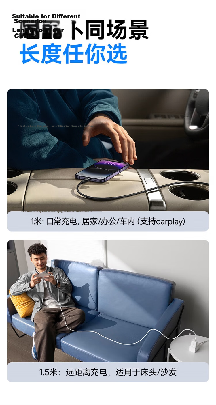 Baseus Apple Charging Cable 2.4A Fast Charge Data Cable for iPhone 14/13/12/11 Pro Max/XS iPad Pro/Mini CarPlay 1m White 13