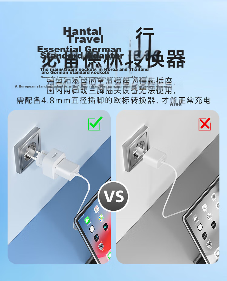 PHILIPS Travel Socket/EU Adapter/Socket Converter for Studying Abroad in Europe, Germany, France, Finland, Iceland, Black 3
