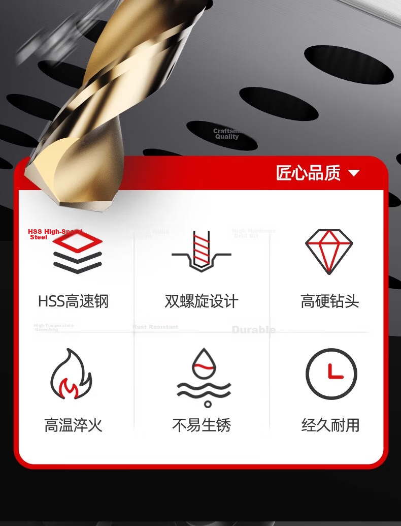 Jintian Tungsten M4 High-Speed Steel Twist Drill Bit 4.2mm High Hardness Drill for Iron Stainless Steel Straight Shank Hole Drilling 5