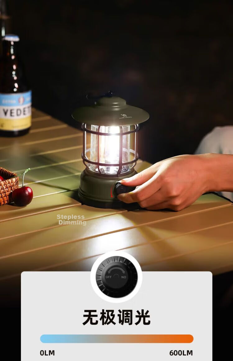 CAMELJEANS Vintage Lantern Outdoor Camping Light Long-lasting High Power Rechargeable Camping Lamp 9649 Black 6