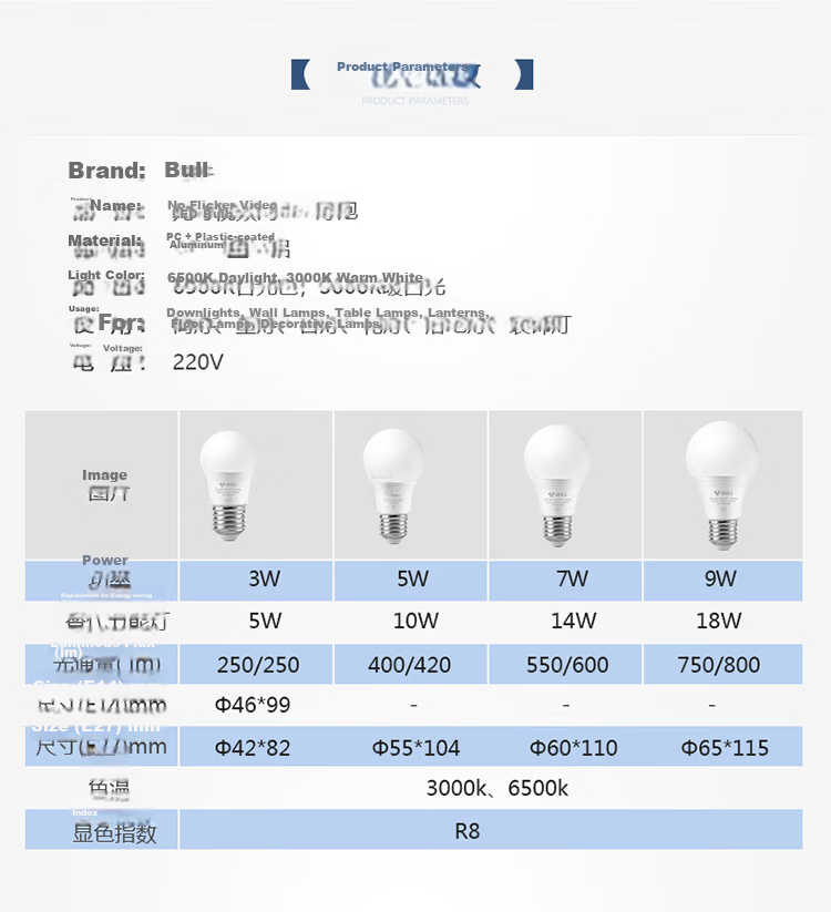BULL LED Bulb E27 Screw Base 9W Warm White 3000K 10