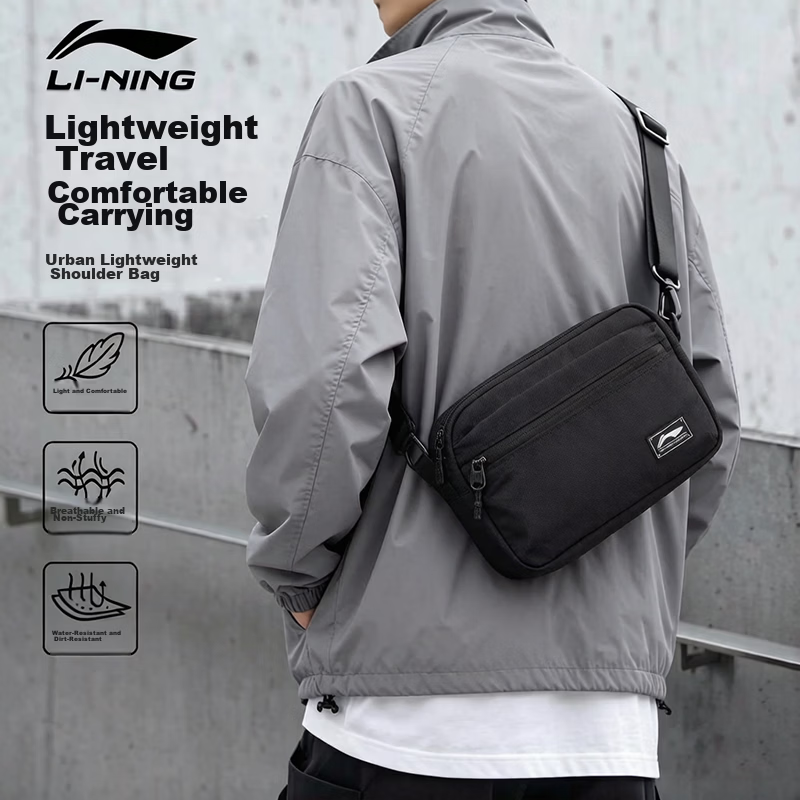 LI-NING Men's Large Capacity Crossbody Bag 2026 New Shoulder Bag Chest Bag Lightweight Commuter Cycling Waist Bag Phone Pouch Small Bag