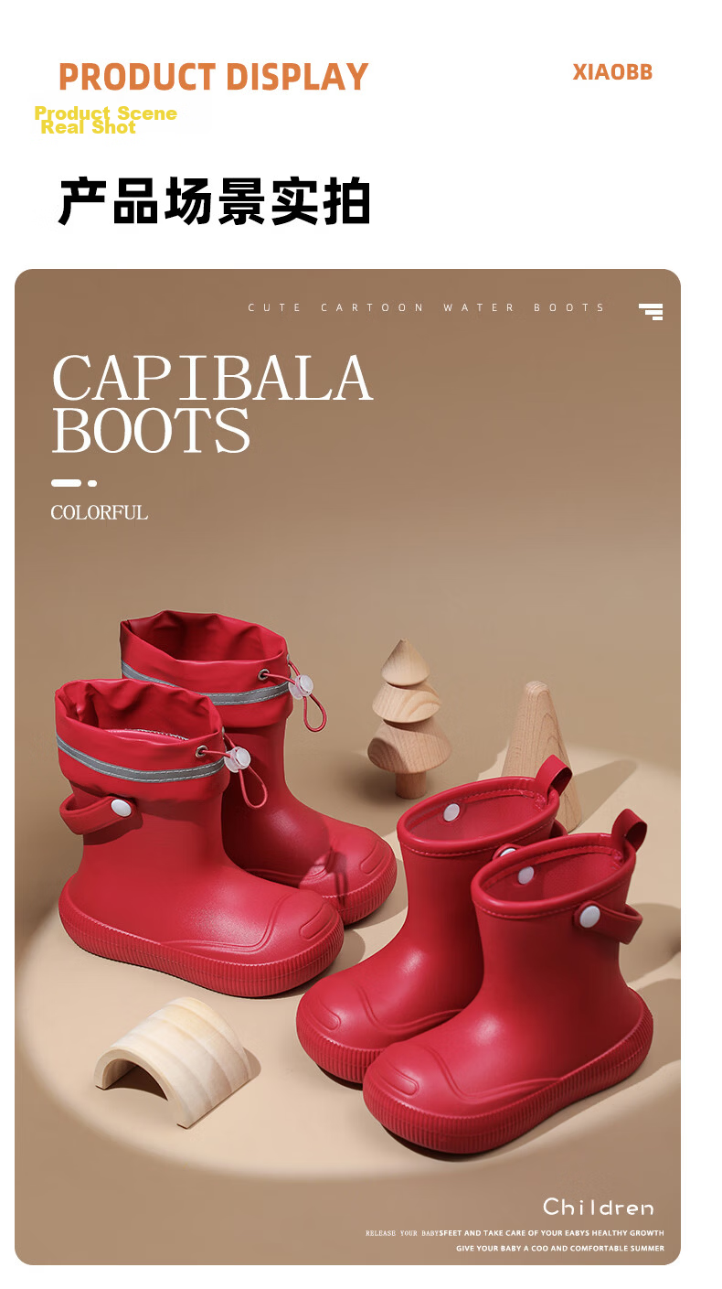 Afunoti Kids Rain Boots Boys Girls Waterproof Non-slip Toddler Rain Shoes Burgundy Size 31-32 11