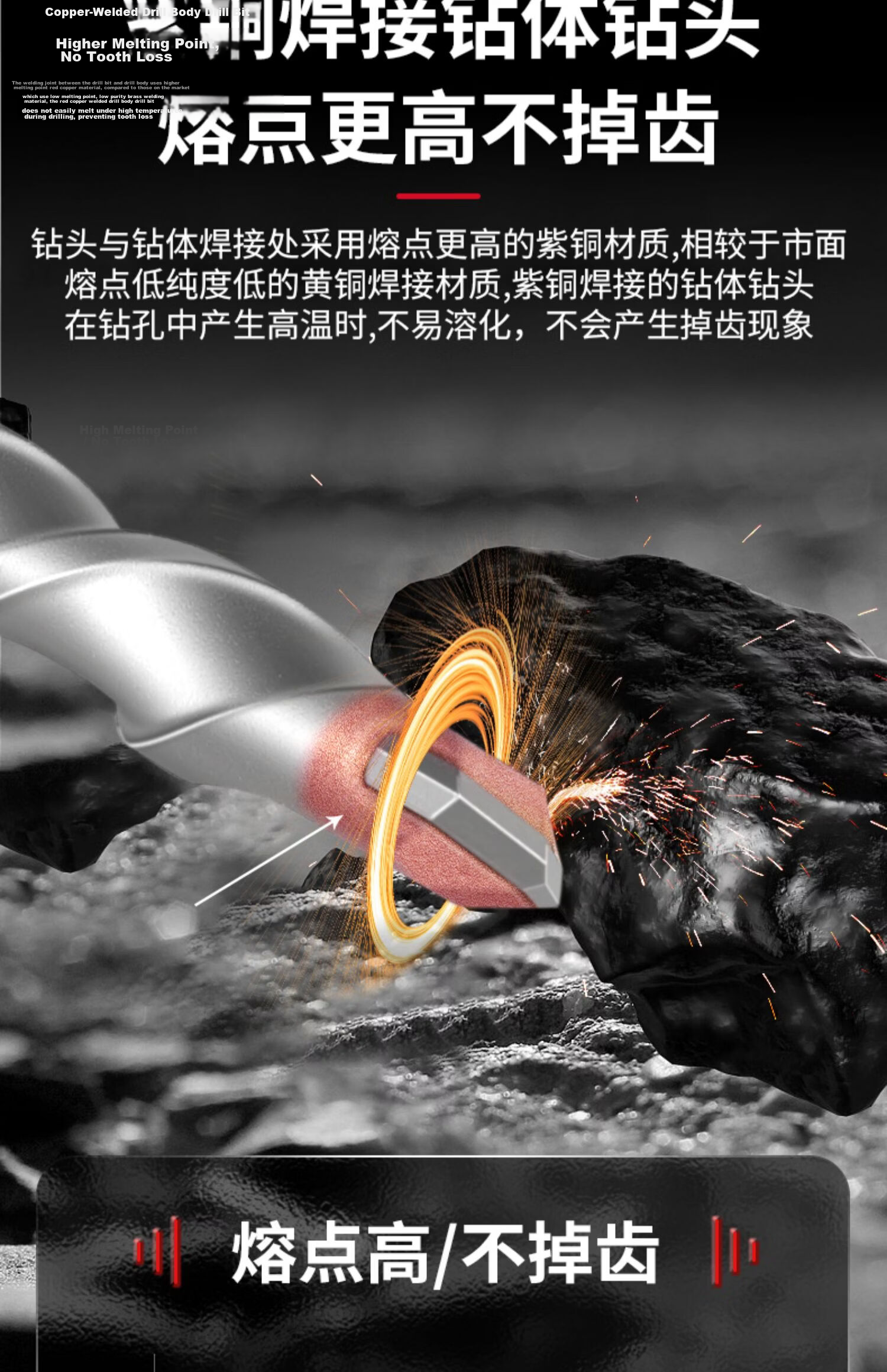 Jintian Square Shank Four-Flute Rotary Hammer Drill Bit Concrete Rebar Drilling 6x140mm Cross Four-Blade [Square Shank] 11