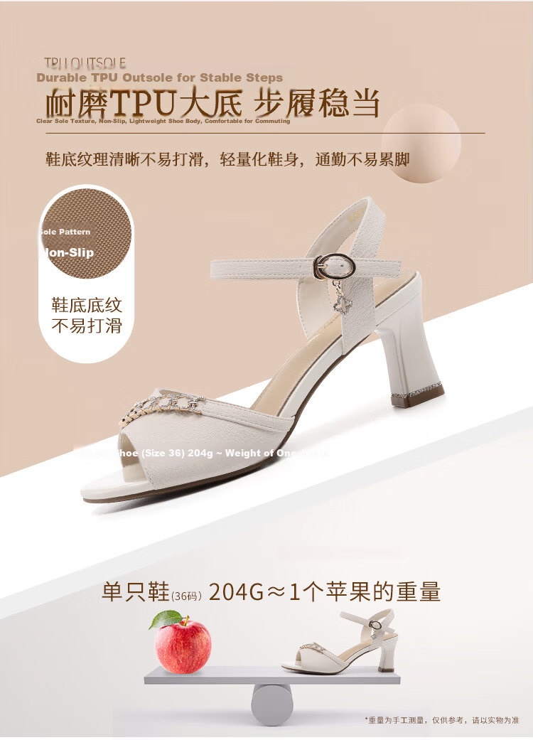 Red Dragonfly Women's Summer Sandals Thick Heel One-Strap High Heels Fashion Office Height Increasing Mom Shoes WLK267822 Beige Size 35 7