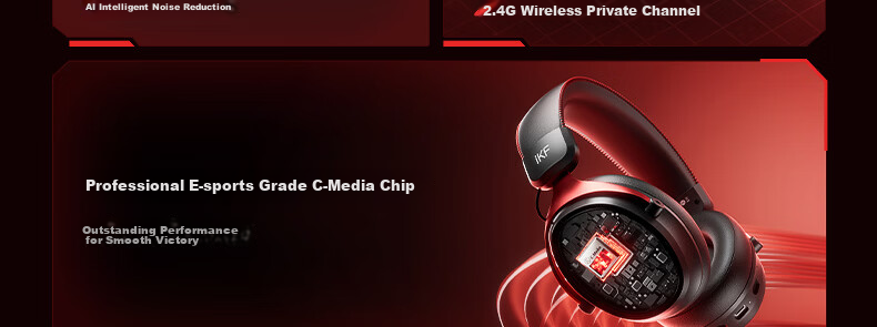 IKF V11 Pro 7.1 Quad-Mode Wireless Gaming Headset Over-Ear 7.1 Surround Sound Bluetooth Wired Esports Delta FPS Valorant Positioning Cranberry Red 19
