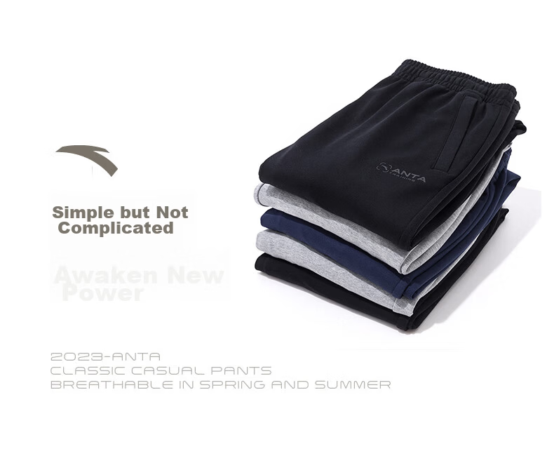 Anta Fleece-Lined Men's Straight-Leg Sweatpants Knitted Outdoor Running Warm Casual Pants for Men 2