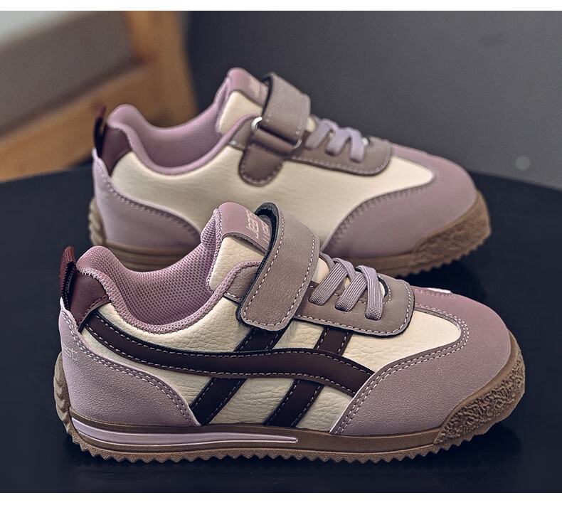 Jeanswest Kids Lightweight Versatile Velcro Training Shoes School Soft Sole Girls Casual Sports Shoes C1A001 Beige/Purple Size 36 21