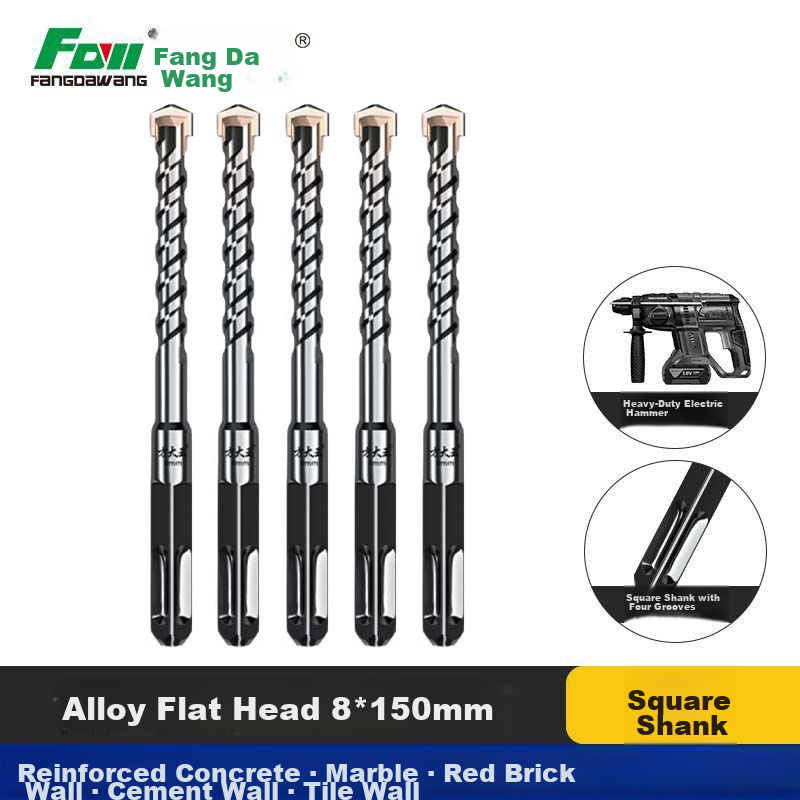 Fangdawang 8x150mm SDS Plus Rotary Hammer Drill Bits Set of 5 for Concrete Wall Grooves Cement Red Brick Rock Rebar Anchoring