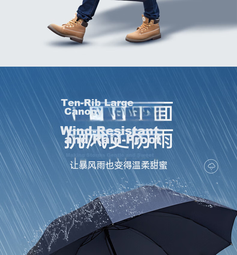 Tiantang Umbrella Double Folding Umbrella Extra Large Reinforced Three-Fold Umbrella Full Steel Ten-Rib Large Umbrella Rock Blue 6