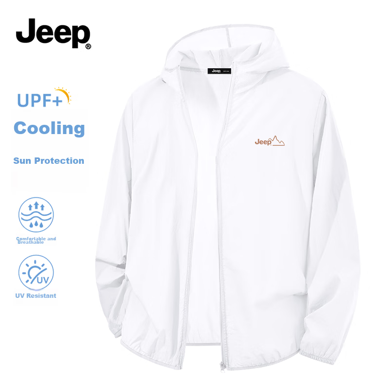 JEEP Men's Outdoor Cycling Sun Protection Jacket Summer Lightweight Cooling Quick-Dry UV Protection Coat Z White M