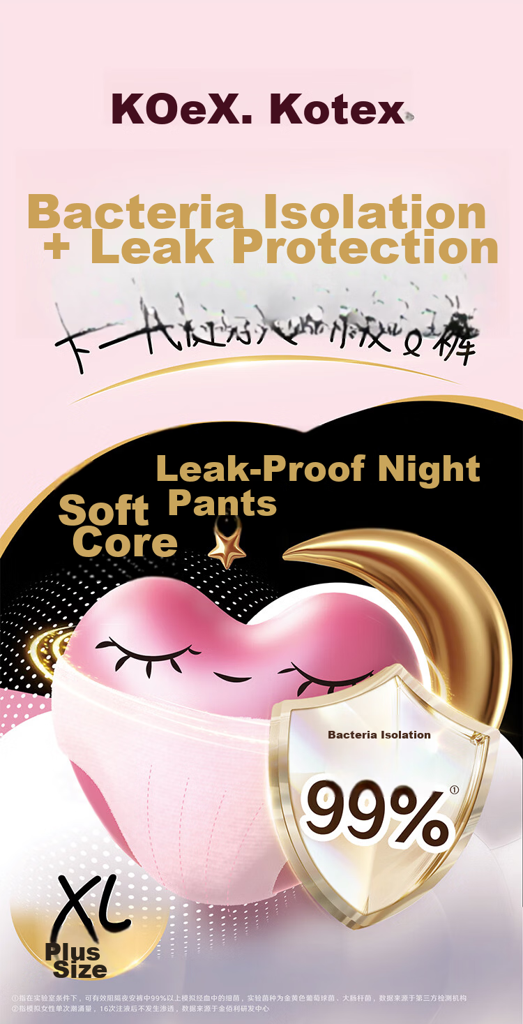 Kotex Soft Core Overnight Pants XL Size, 4 Pairs, Pant-Style Sanitary Napkins, Menstrual Night Use Sleep Pants, Self-Operated, Summer Ultra-Thin Breathable 1