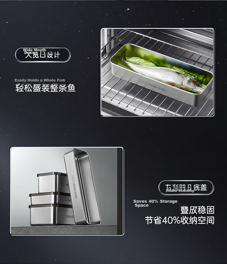 COOKER KING 304 Stainless Steel Fresh-Keeping Box with Lid, Shallow Sealed Storage Lunch Box 800ML 12