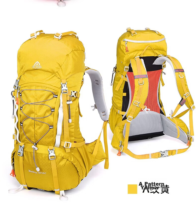 AiWang Women's Oxford Cloth Hiking Backpack Men's Outdoor Suspension Load Heavy Duty Large Capacity Travel 45+5L Yellow 16