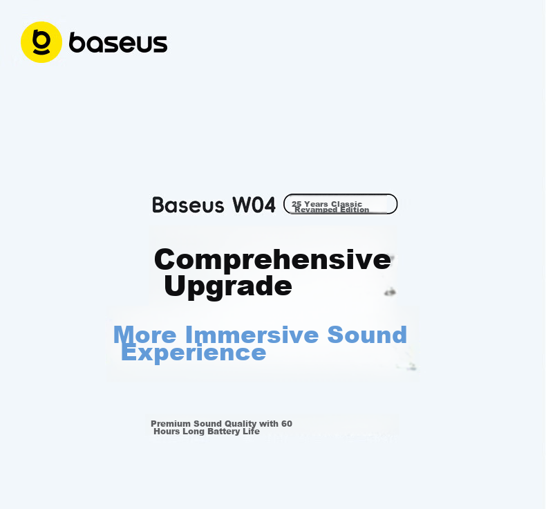 BASEUS W04 Semi-In-Ear True Wireless Bluetooth Earphones New Upgrade Premium Sound Quality 60H Long Battery Life Compatible with Apple Huawei Vivo Honor Oppo Phones Gift 1