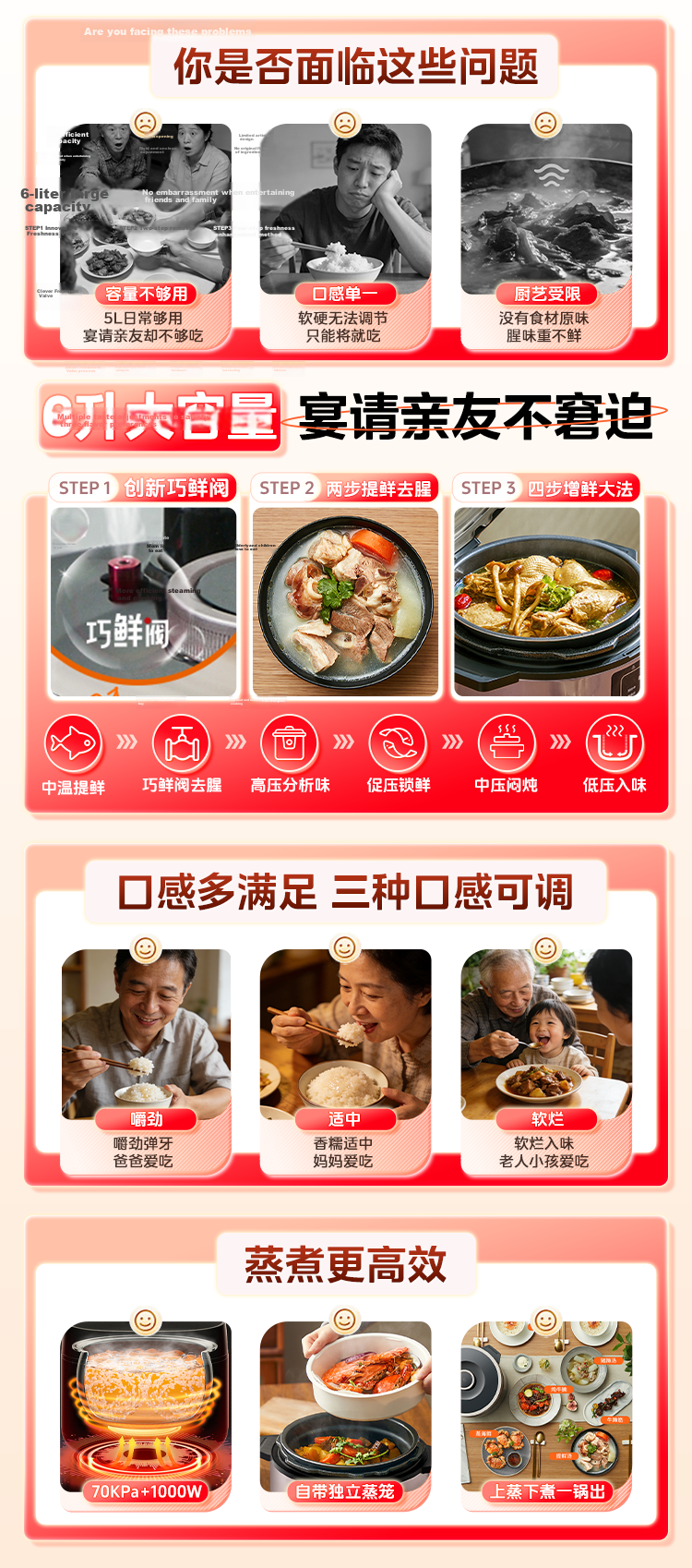 Midea 5L Electric Pressure Cooker Household Non-Coated Steel Pot High-Pressure Cooker Deep Soup Low Salt Freshness Series Double Pot Large Screen Smart Reservation Soup Stew Rice Cooker 4-6 People MY- 1