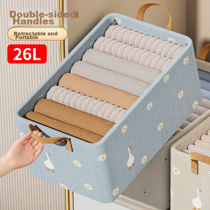 MENGTING Fabric Clothes Storage Box Household Wardrobe Organizer Moisture-Proof Reinforced Blue with Handle